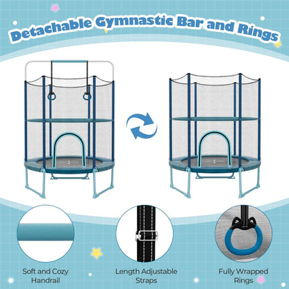Trampoline Blue | 3-in-1 Design with Bar & Rings for Fun