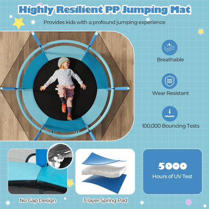 Trampoline Blue | 3-in-1 Design with Bar & Rings for Fun