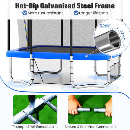 Rectangle 10x8ft Blue Trampoline | Basketball Hoop Soccer Goal