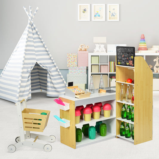 Kids Wooden Supermarket Play Set | Shopping Cart Toy
