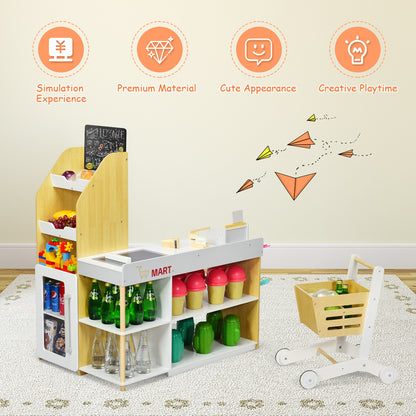 Kids Wooden Supermarket Play Set | Shopping Cart Toy