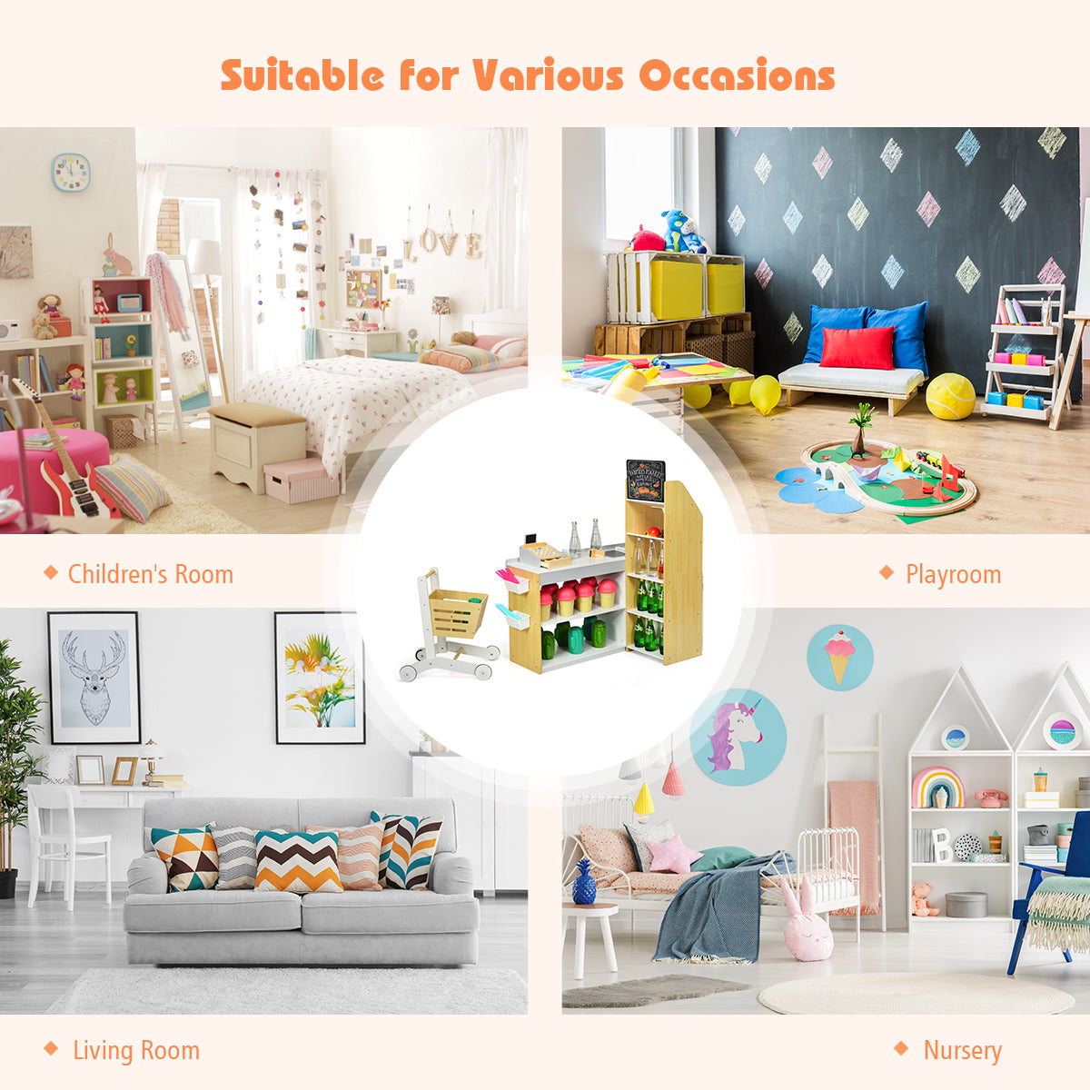 Wooden Supermarket Play Set | Multi-Color Grocery Store Toy