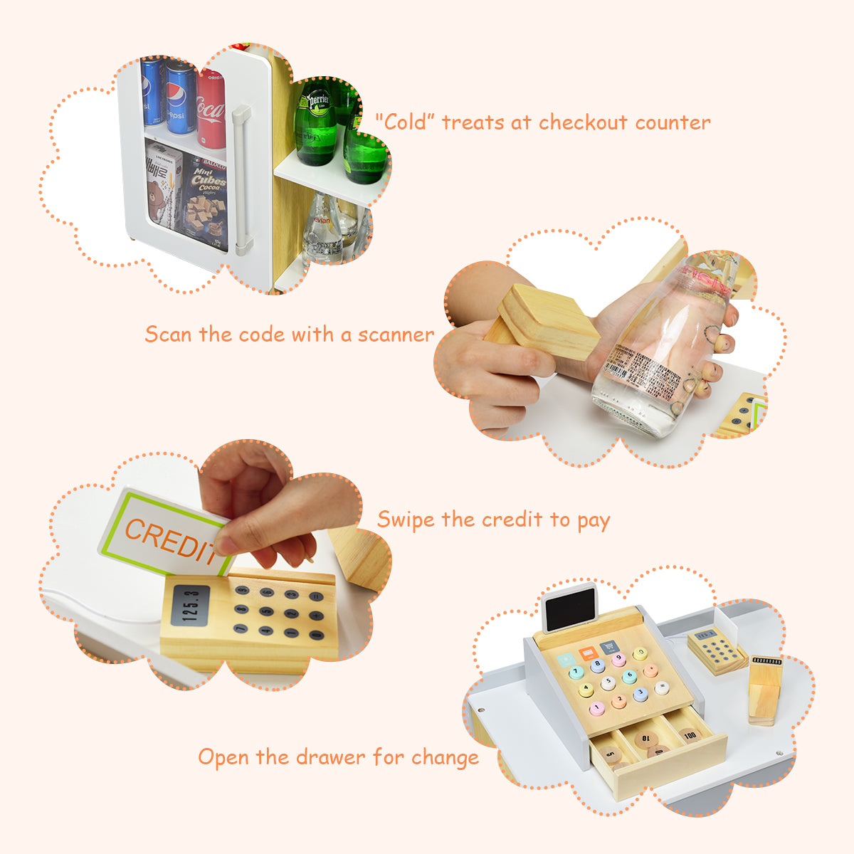 Wooden Supermarket Play Set | Multi-Color Grocery Store Toy