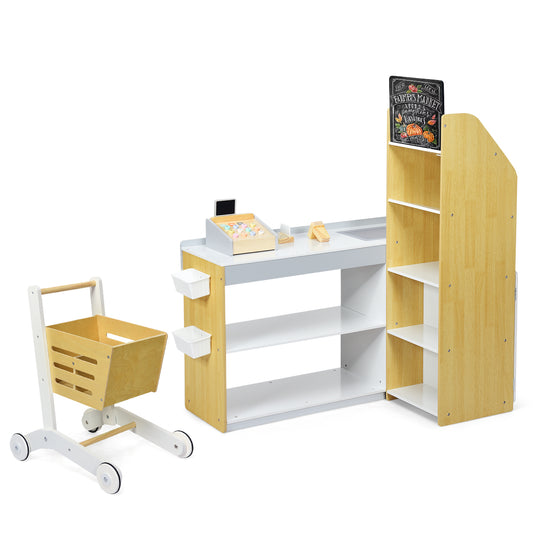 Kids Wooden Supermarket Play Set | Shopping Cart Toy