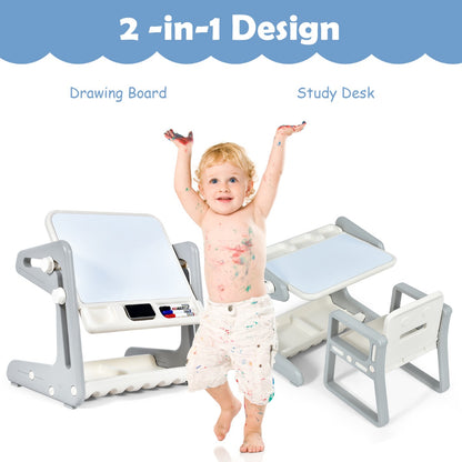 Kids Adjustable Drawing Table & Chair Set | Grey White