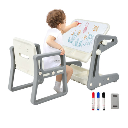 Kids Adjustable Drawing Table & Chair Set | Grey White