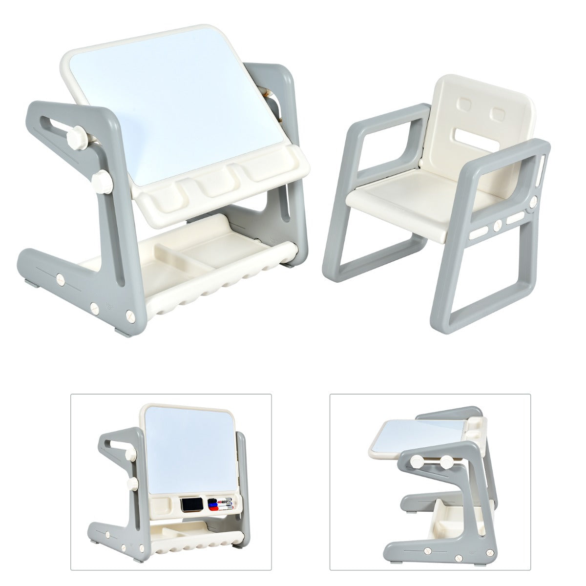 Kids Adjustable Drawing Table & Chair Set | Grey White