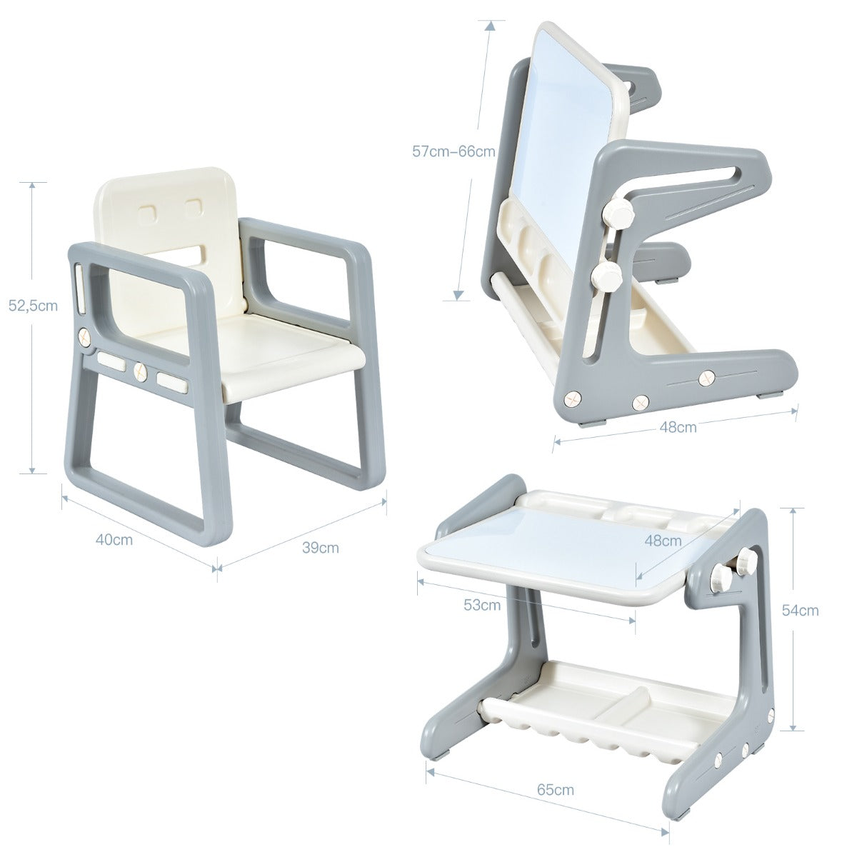 Kids Adjustable Drawing Table & Chair Set | Grey White