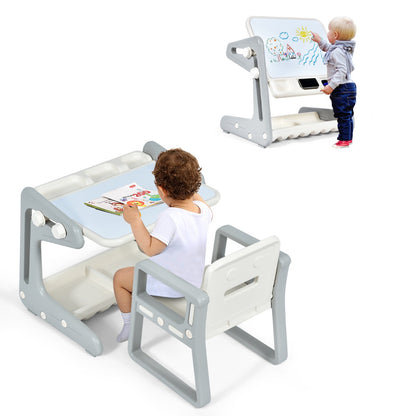 Kids Adjustable Drawing Table & Chair Set | Grey White