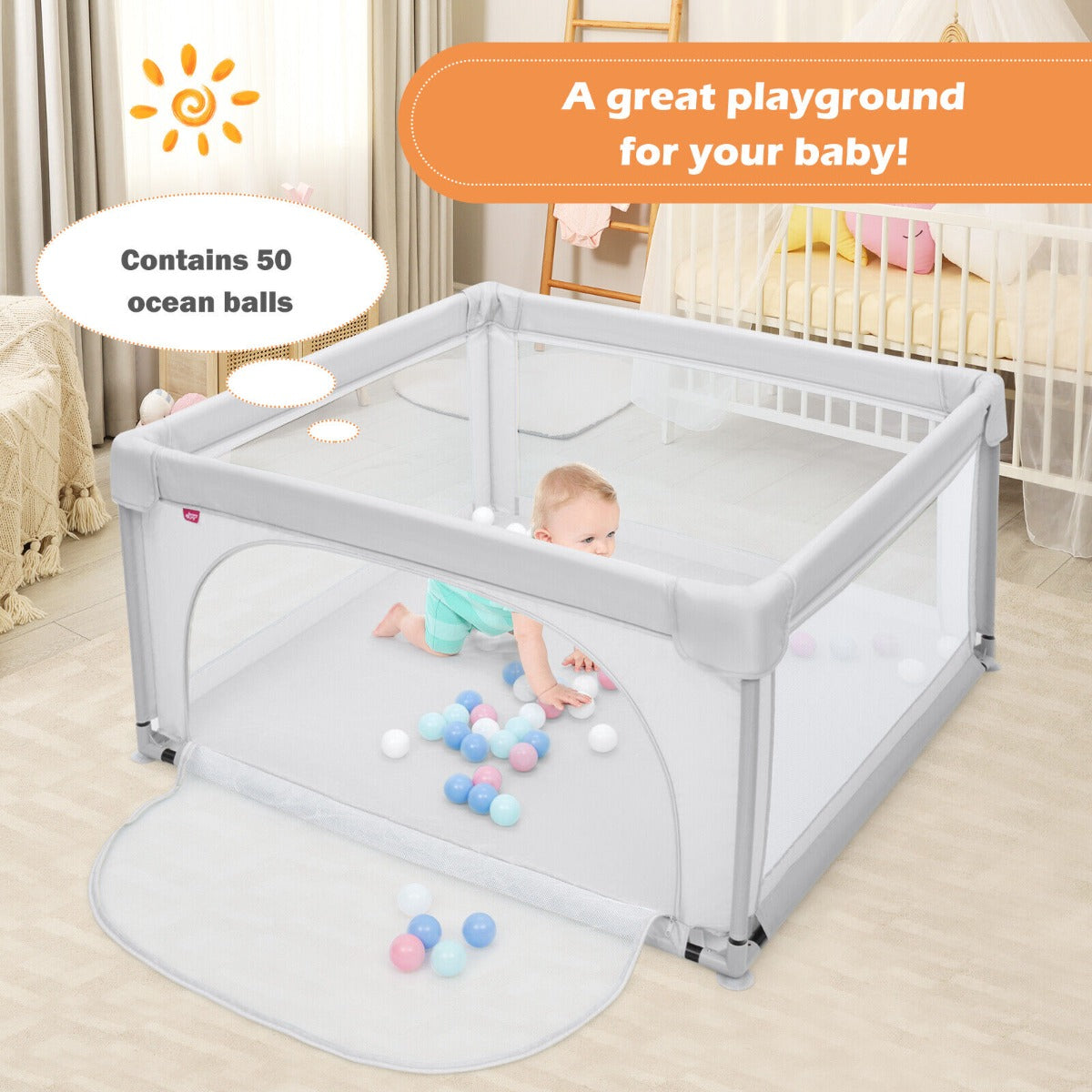 Playpen Baby Toddler Activity Fence Multicolor With 50 Ocean Balls