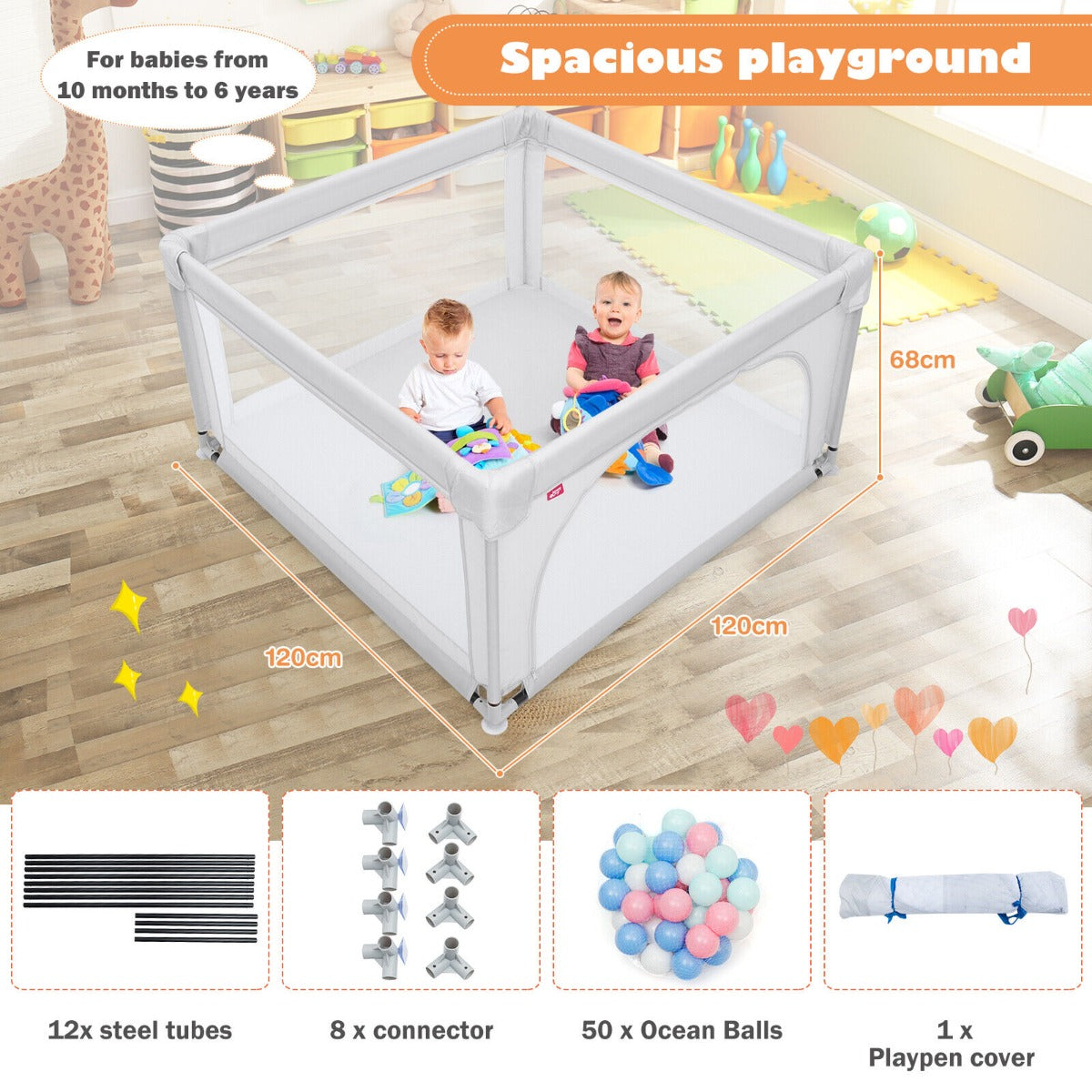 Playpen Baby Toddler Activity Fence Multicolor With 50 Ocean Balls