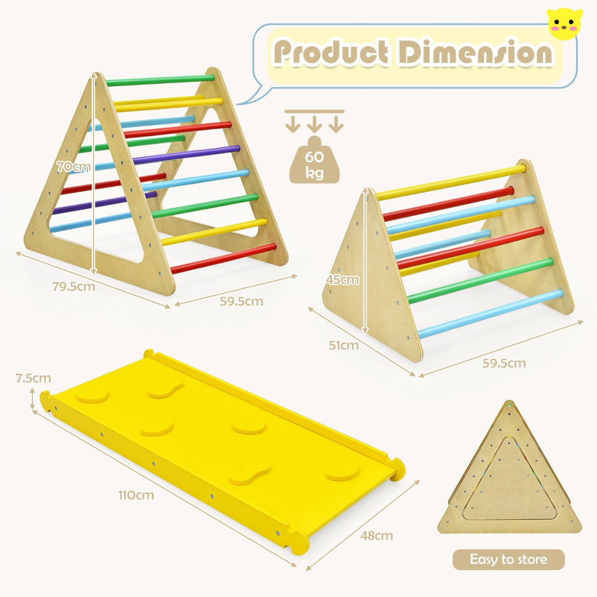 Wooden 3-in-1 Climbing Triangle with Ramp - Indoor Playground Equipment for Toddlers