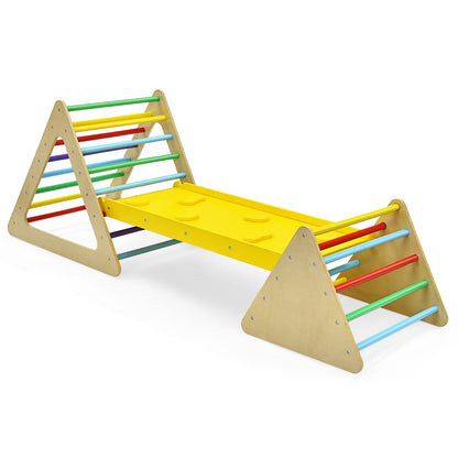 Montessori-inspired 3-in-1 Climbing Triangle Set with Ramp for indoor toddler play.