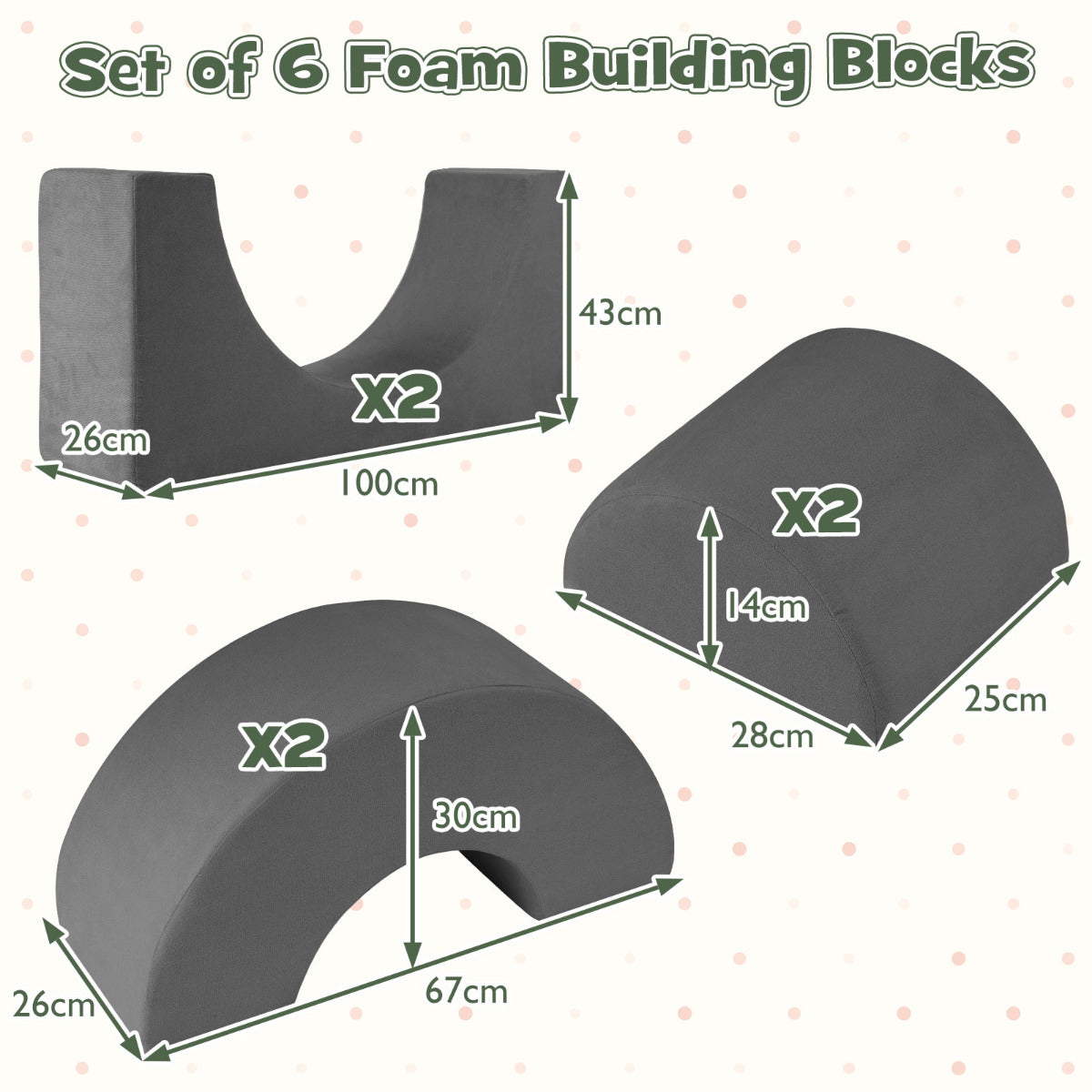 Grey Foam Climbing Block Set for Toddlers | 6-Piece Play Set