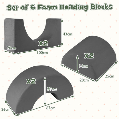 Grey Foam Climbing Block Set for Toddlers | 6-Piece Play Set