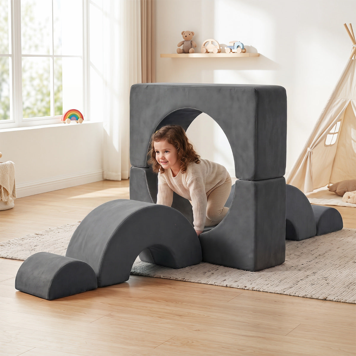 Grey Foam Climbing Block Set for Toddlers | 6-Piece Play Set