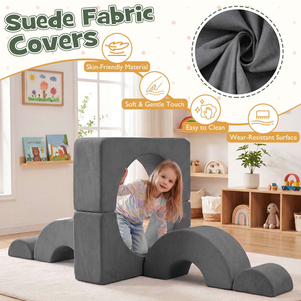 Grey Foam Climbing Block Set for Toddlers | 6-Piece Play Set