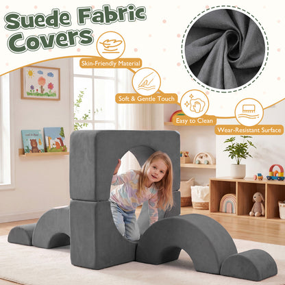 Grey Foam Climbing Block Set for Toddlers | 6-Piece Play Set