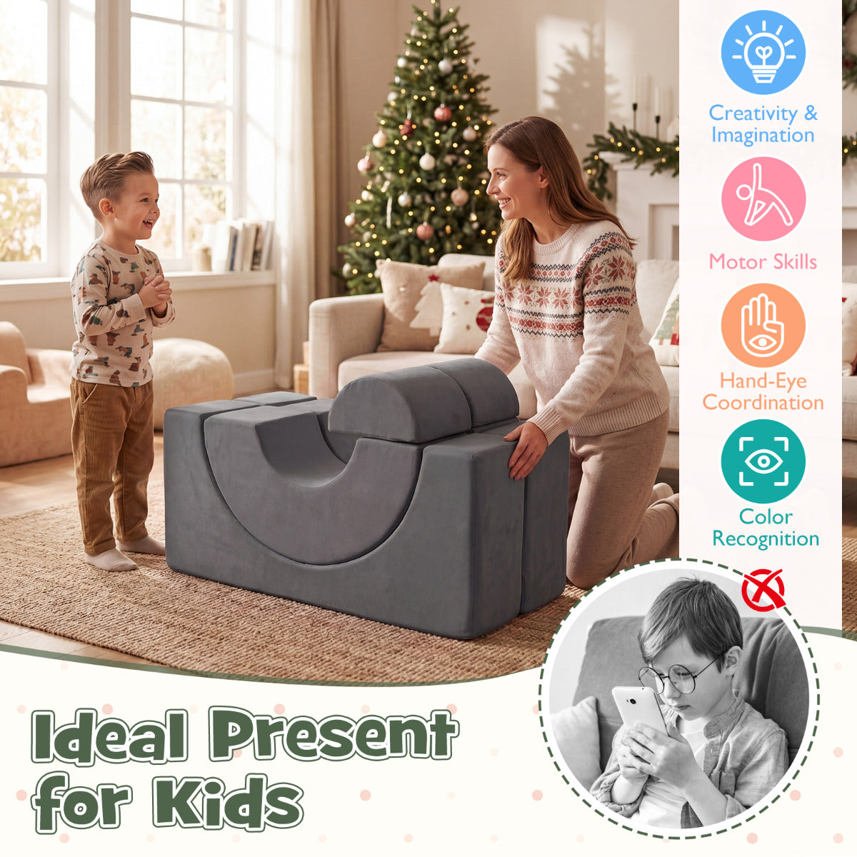 Grey Foam Climbing Block Set for Toddlers | 6-Piece Play Set