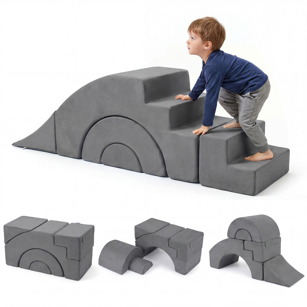 Grey Foam Climbing Blocks | 5-Piece Soft Play Set for Toddlers