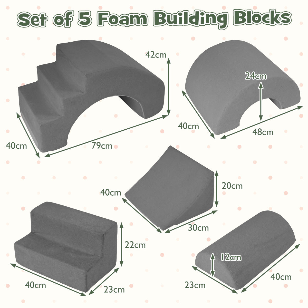 Grey Foam Climbing Blocks | 5-Piece Soft Play Set for Toddlers