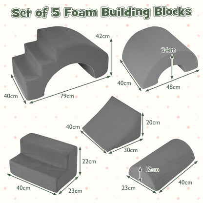 Grey Foam Climbing Blocks | 5-Piece Soft Play Set for Toddlers