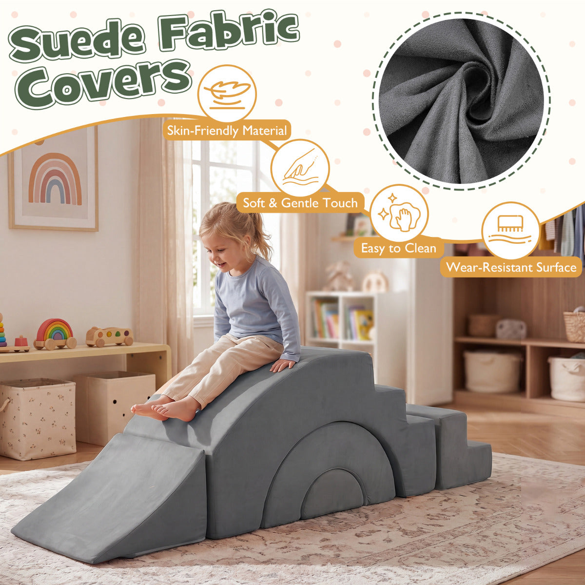 Grey Foam Climbing Blocks | 5-Piece Soft Play Set for Toddlers