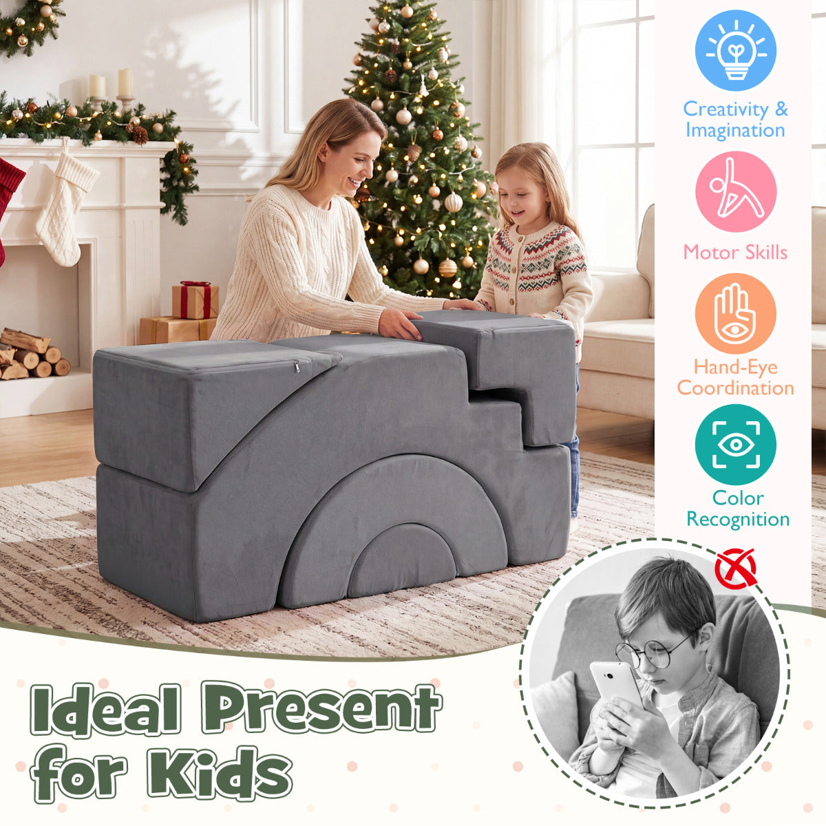 Grey Foam Climbing Blocks | 5-Piece Soft Play Set for Toddlers