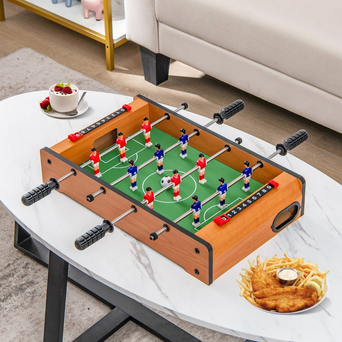 Mini tabletop foosball soccer game, 51cm portable kids football table for game room fun.