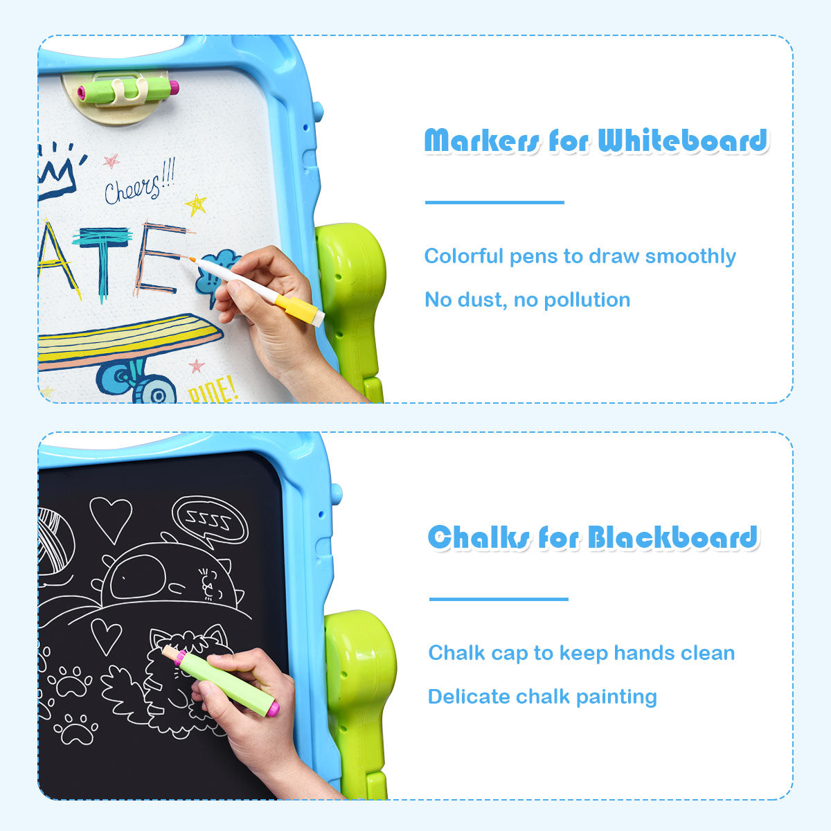 Blue Double Sided Chalkboard & Whiteboard Easel | Art Accessories