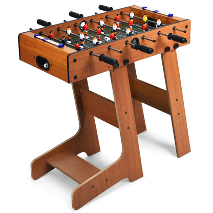 Compact foosball table set for kids and adults, portable design for family fun at home.