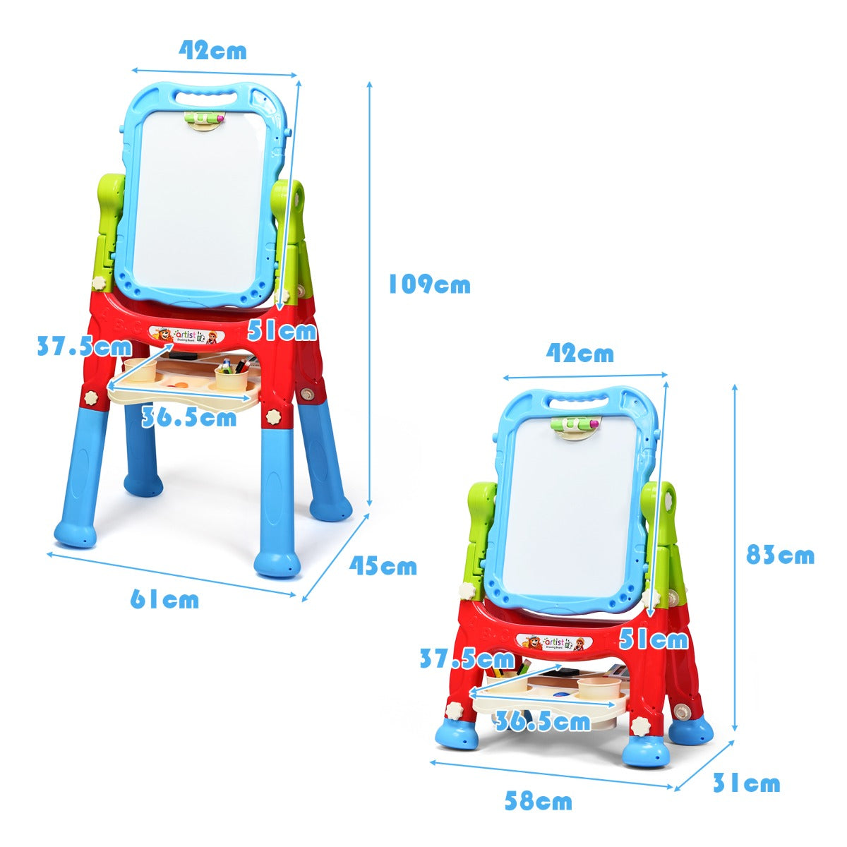 Blue Double Sided Chalkboard & Whiteboard Easel | Art Accessories