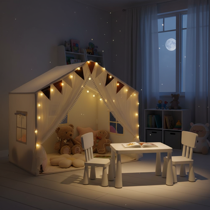 Kids Table Set, Climbing Triangle and Play Tent | White Beige