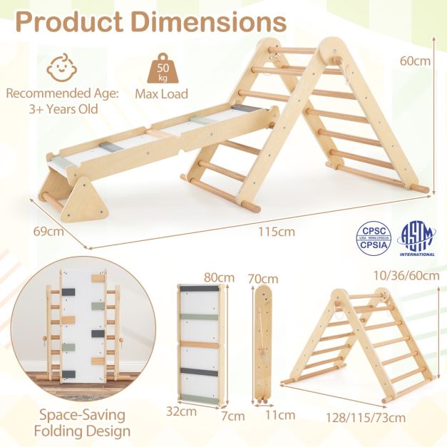 Kids Table Set, Climbing Triangle and Play Tent | White Beige