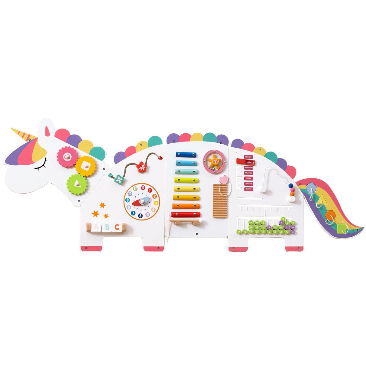 Unicorn Activity Wall Busy Board Panels 11-in-1 Montessori Sensory Board-White