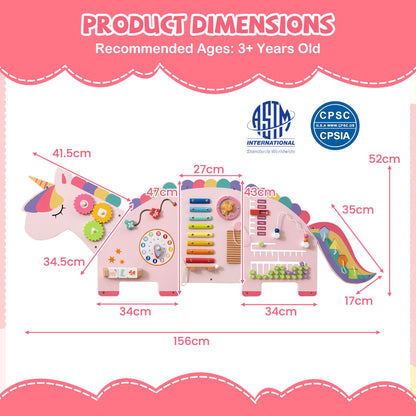 White Pink Unicorn 11-in-1 Montessori Wooden Wall Busy Board