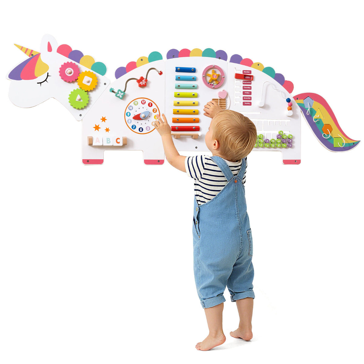 White Unicorn 11 in 1 Montessori Busy Board Wall Activity Panel