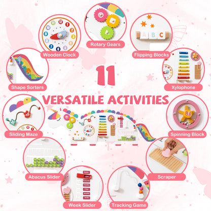 White Unicorn 11 in 1 Montessori Busy Board Wall Activity Panel