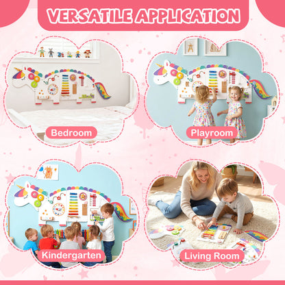 White Unicorn 11 in 1 Montessori Busy Board Wall Activity Panel