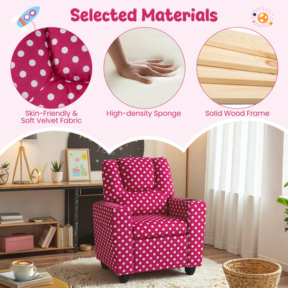 Red Velvet Toddler Recliner | Push Back Sofa with Footrest