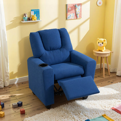 Blue Velvet Kids Recliner | Push Back Toddler Sofa with Footrest