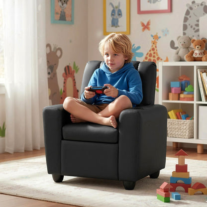 Velvet Fabric Push Back Toddler Sofa with Adjustable Backrest-Black