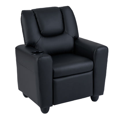 Black Velvet Kids Recliner | Push Back Toddler Sofa Cup Holder