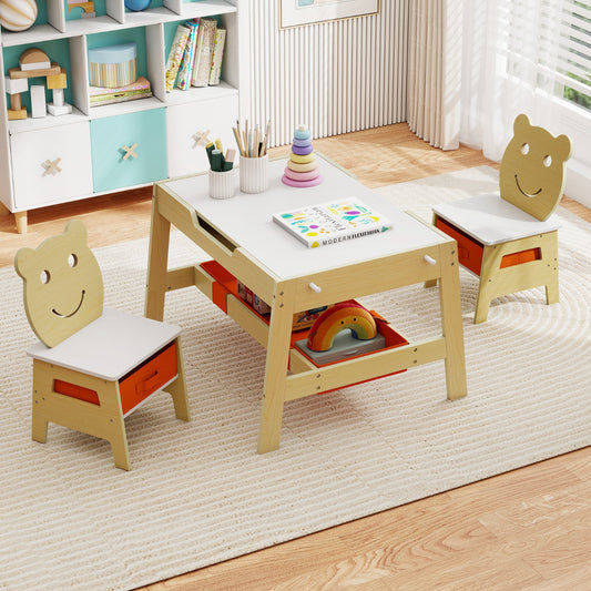 Kids Table & 2 Chairs Set | Natural Reversible Chalkboard Whiteboard