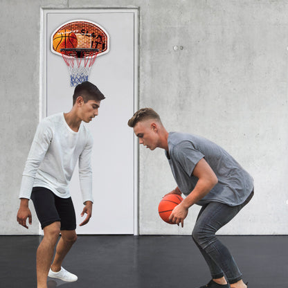 Indoor wall-mounted basketball backboard with net for home play, perfect for kids entertainment.