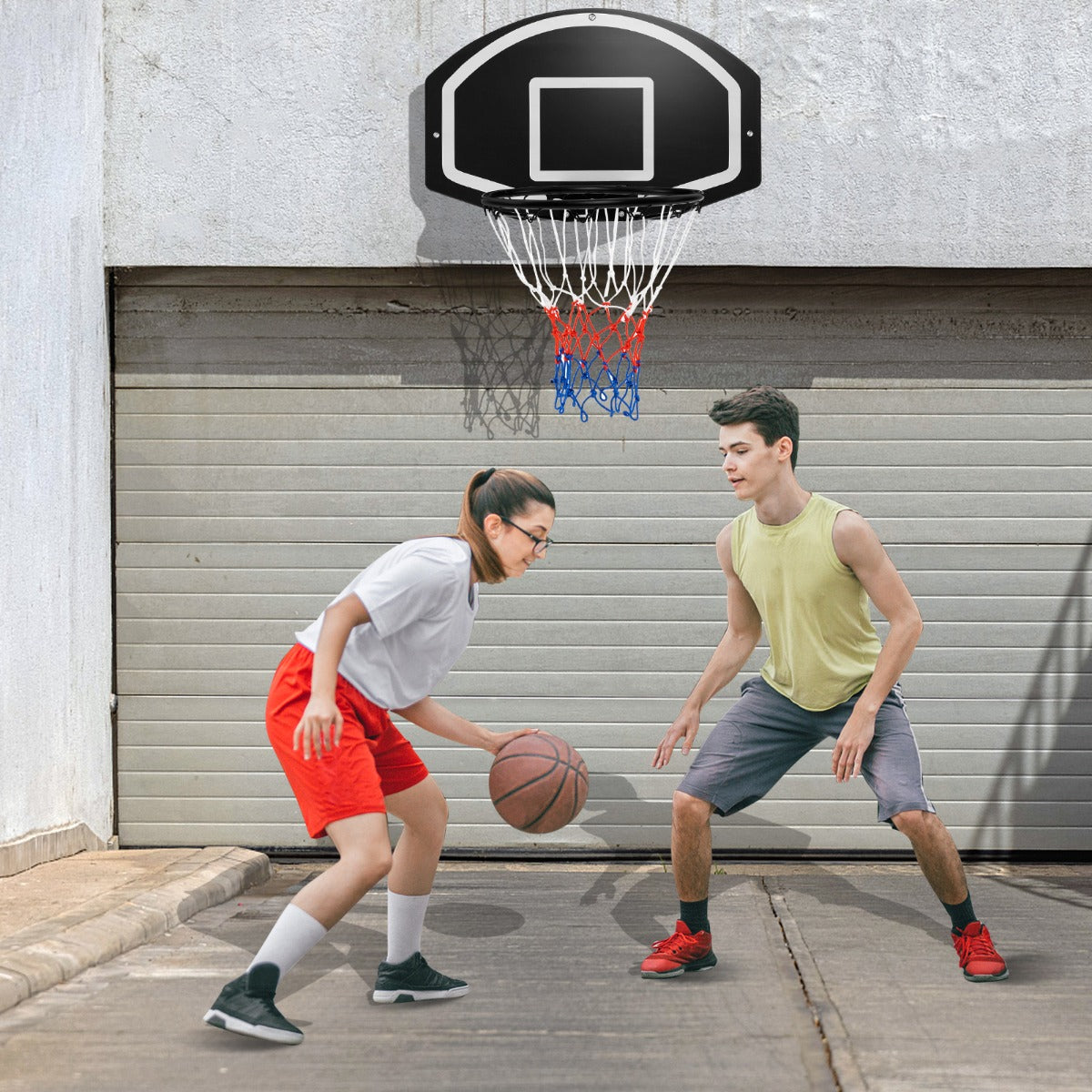  Wall Mounted Basketball Hoop Set with 72 cm x 45.5 cm Shatter-proof Backboard and All-Weather Net