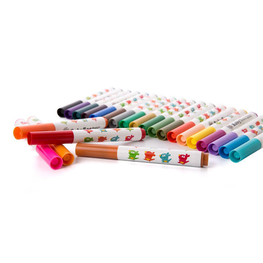 24-color washable baby markers for creative play and easy cleanup at home.