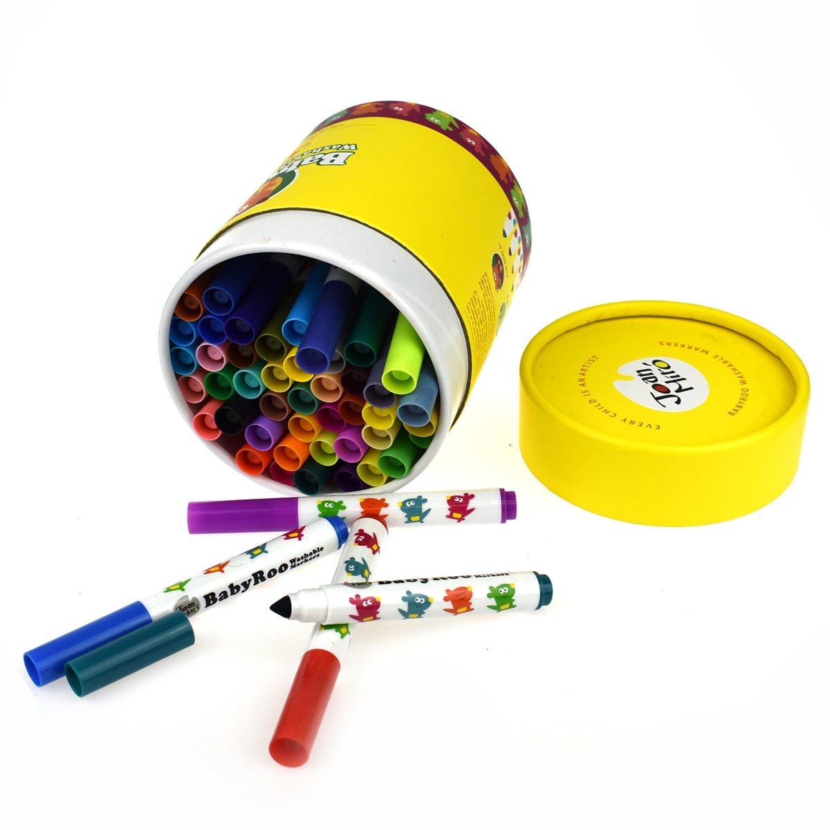 Vibrant 48-color washable markers perfect for kids art projects and easy cleanup at home.