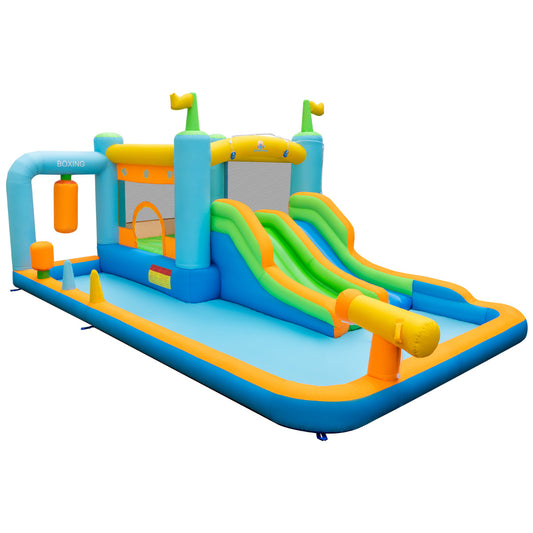 Dual Slide Water Park With Boxing Bag | Basketball Rim Ages 3-10