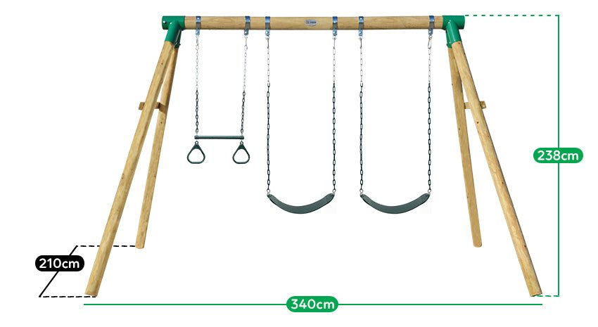 Wesley Double Wooden Swing Set with Trapeze - Kids Mega Mart